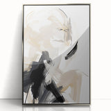 Framed abstract minimalist wall art in silver acrylic, showcasing geometric shapes and soft color gradients, perfect for modern home decor accents.