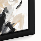 Close-up of a framed abstract minimalist wall art piece showcasing a blend of soft pastel colors and geometric shapes, perfect for modern home decor. The canvas features intricate textures that enhance its visual appeal, making it an ideal statement piece for living rooms or offices.