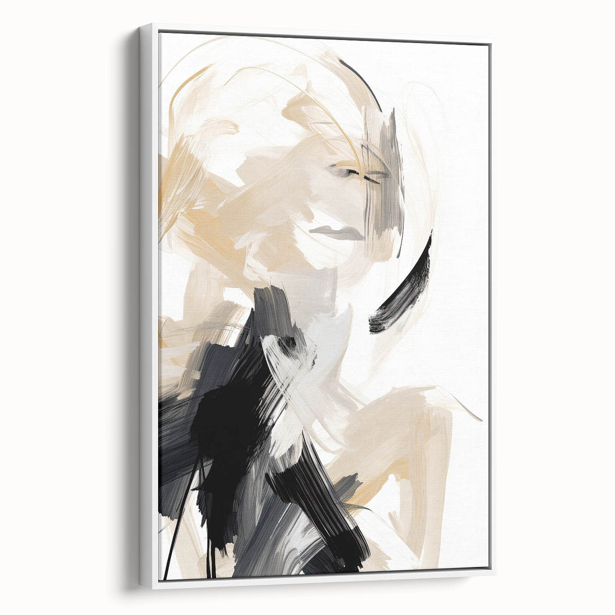 Abstract minimalist wall art featuring a white canvas with subtle geometric patterns, showcased in a sleek black frame, emphasizing modern design aesthetics.