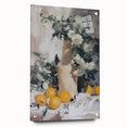 Large abstract wall art featuring an array of fruits in vibrant colors on acrylic glass, suitable for dining room decor.