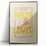 Large acrylic print of colorful mid-century modernist dishes in gold frame, suitable for modern kitchen decor.
