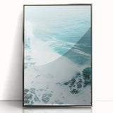 Mid-century modernist art deco poster in silver frame, featuring abstract summer-themed shapes in pastel colors.