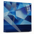 Abstract geometric design on acrylic glass side view, showcasing vibrant colors and intricate patterns, ideal for modern home decor and artistic displays.