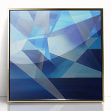 Framed abstract geometric artwork with a gold-accented design, showcasing a modern aesthetic suitable for contemporary home decor. The piece highlights intricate shapes and contrasts, making it a striking focal point for any room.