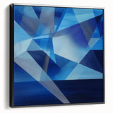 Abstract geometric framed canvas art showcasing a striking black and white design, emphasizing sharp angles and modern aesthetics, ideal for contemporary decor.