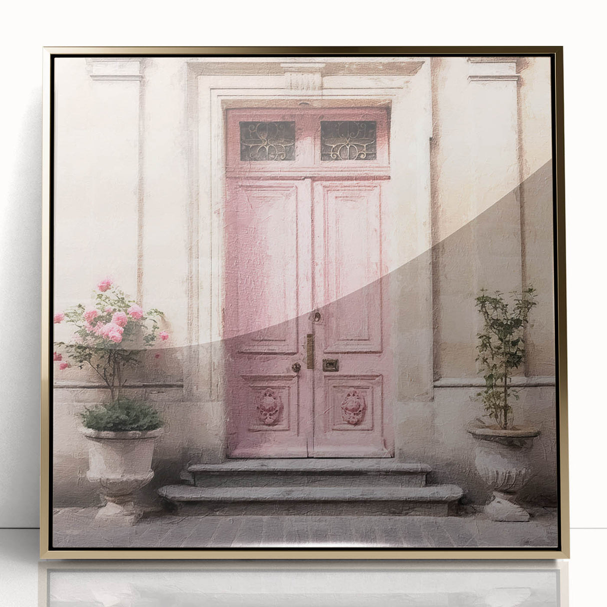 Acrylic print of a mid-century modernist gold French door, ideal for modern art wall decor.