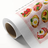Art deco poster of colorful dishes on a rolled canvas, suitable for nursery wall art or dining room decor.