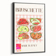 Black and white vintage poster art of various food dishes on a framed canvas, suitable for bedroom wall decor.