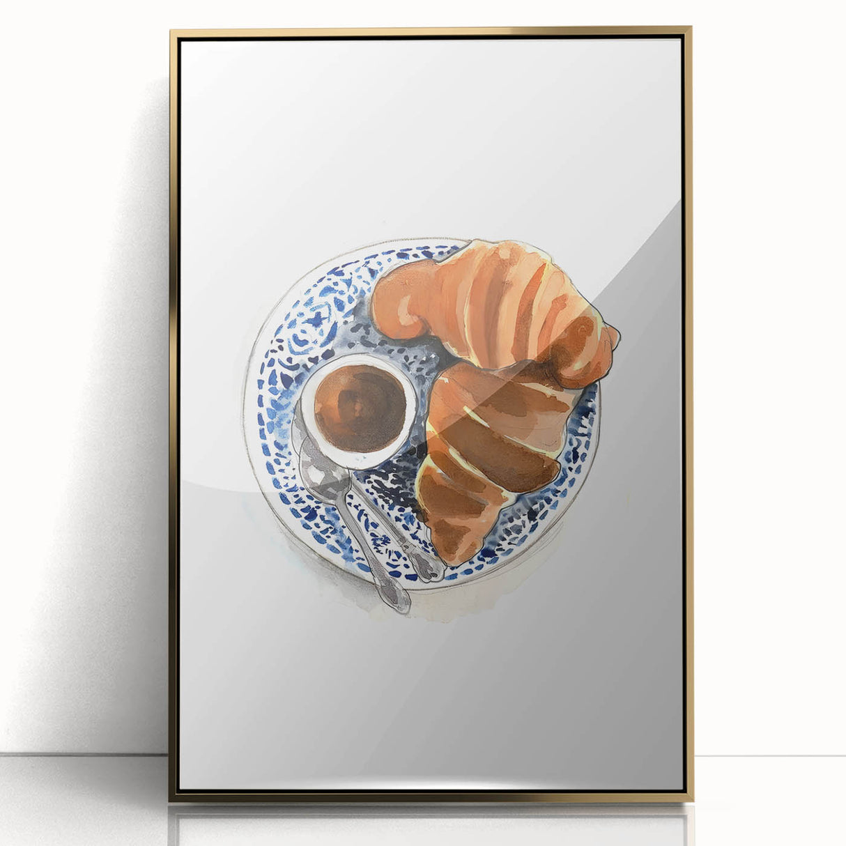 Large art print of assorted pastries in bold colors on a gold acrylic frame, suited for nursery wall art or kitchen decor.
