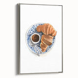 Framed canvas depicting vintage poster art of colorful pastries, ideal for kitchen wall decor.