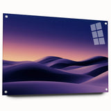 Acrylic glass landscape artwork depicting serene sand dunes in earthy tones, viewed from the side with decorative pins, ideal for modern home decor.