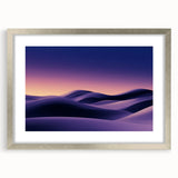 Framed landscape artwork showcasing serene sand dunes with a silver mat border, ideal for home decor and adding a touch of elegance to any room. The image captures the tranquil essence of nature, enhancing interior aesthetics.