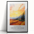 Large abstract wall art featuring swirling blues and yellows in a Van Gogh impressionist style on a black framed acrylic…