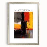 Textured abstract art print in orange and red tones on a framed canvas, suitable for enhancing a modern bedroom ambiance.