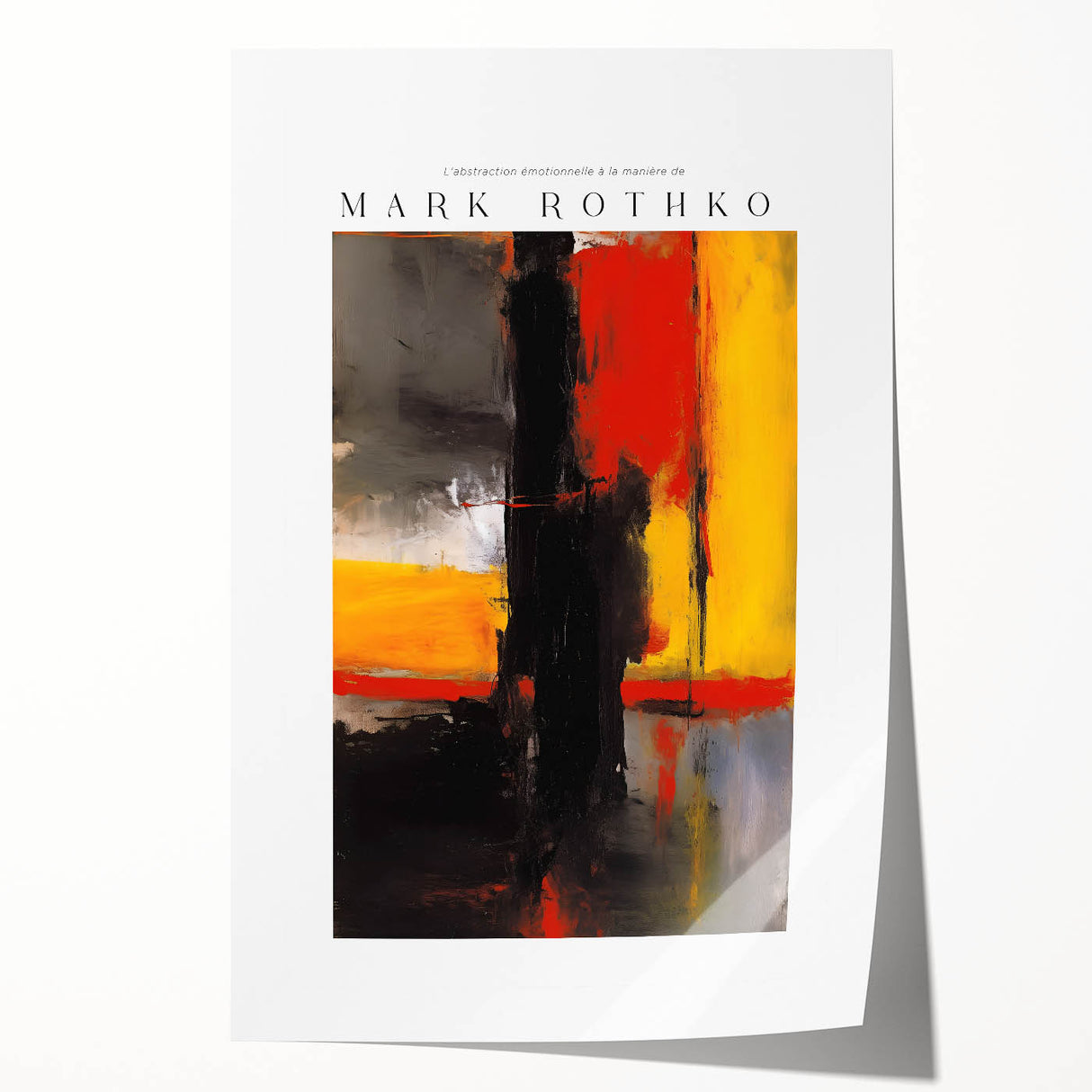 Rolled print of a Mark Rothko-inspired abstract design in deep red and black, suitable for art wall dining room.