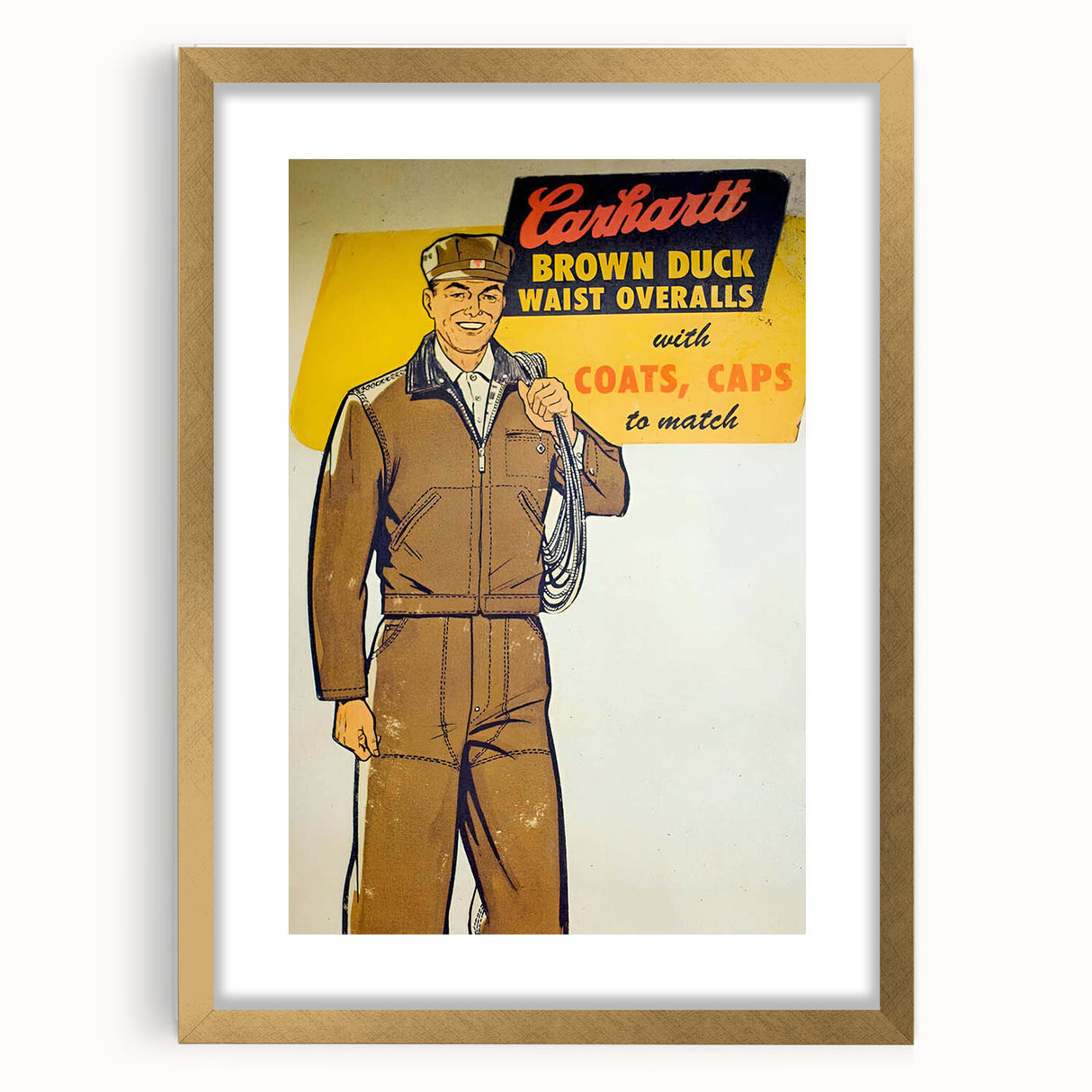 Vintage Carhartt Workwear Ad Poster | Retro Brown Duck Overalls Art