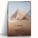 Art deco poster of Egyptian scenery in silver frame, ideal for modern nursery wall art.