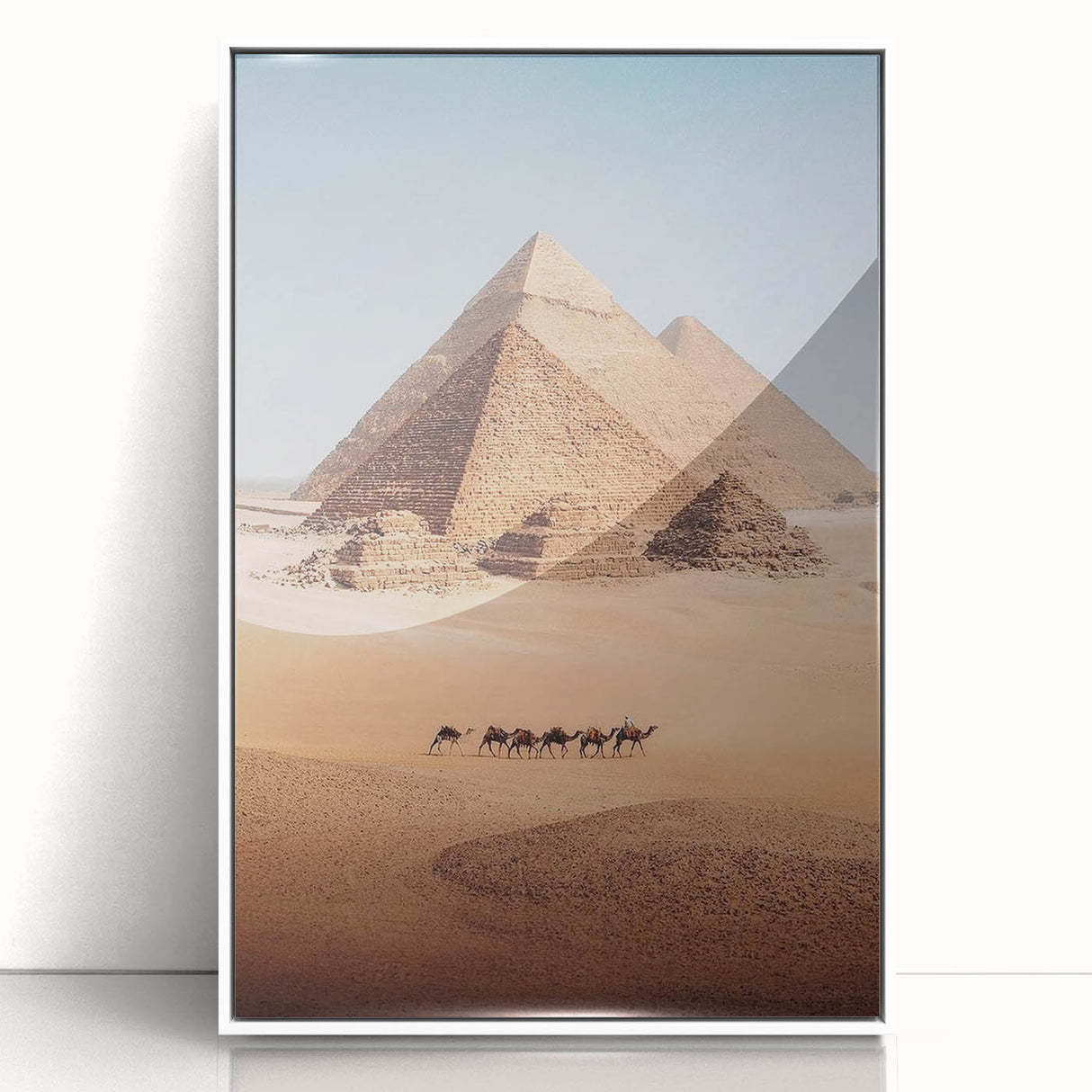 Large acrylic print of a minimalist Egyptian landscape in muted earth tones, ideal for modern art wall decor.