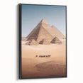Black and white framed canvas featuring a vintage-style Egyptian landscape, ideal for bedroom wall decor.