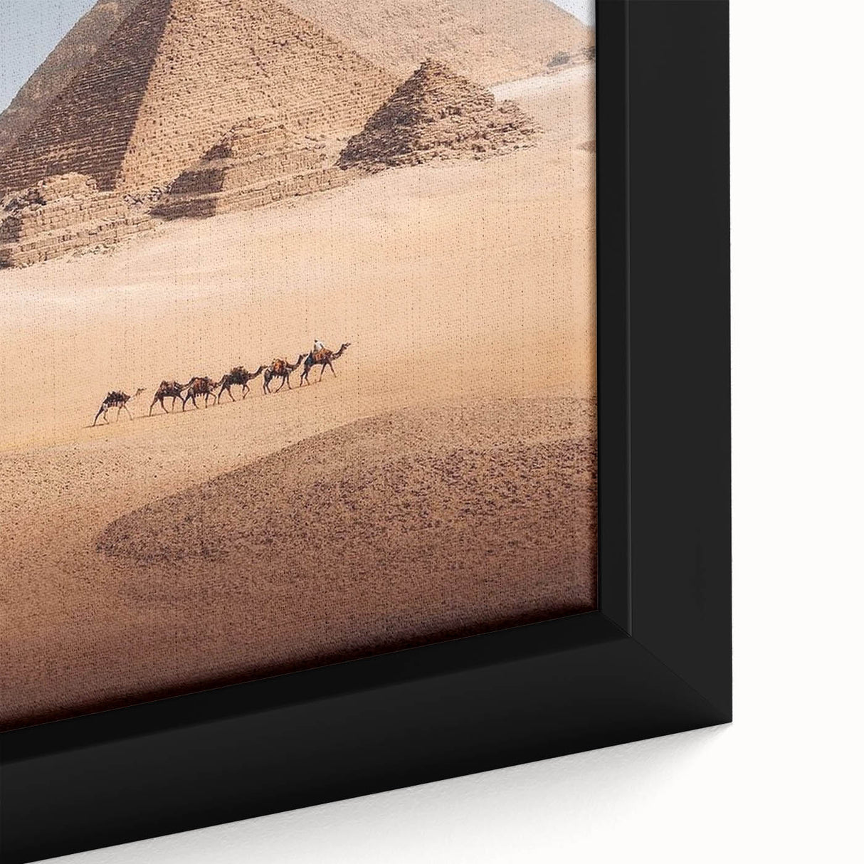 Framed canvas featuring a textured depiction of the Egyptian landscape in black with colorful accents.