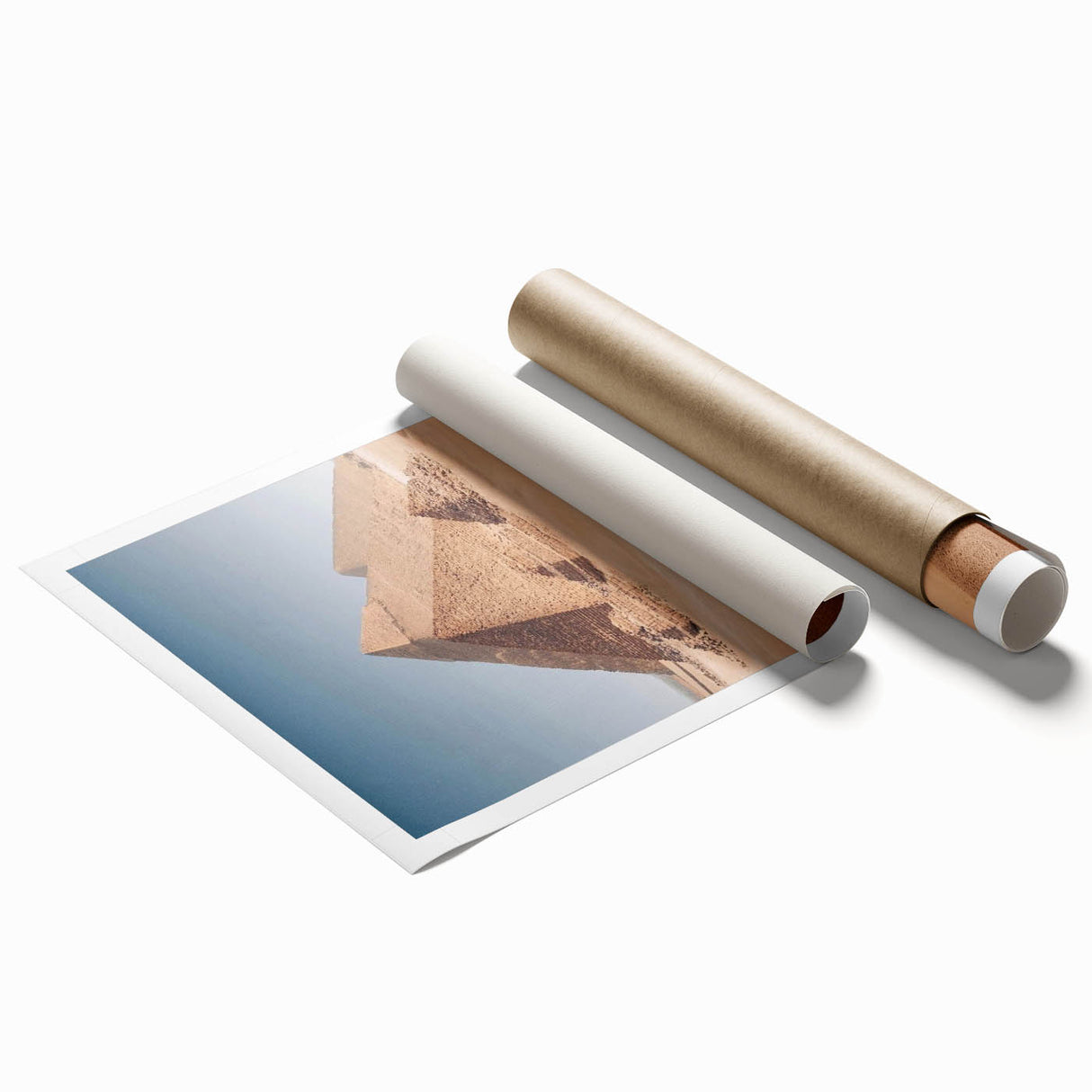 Extra large rolled print of an Egyptian landscape with soft floral accents, ideal for classy bathroom wall art.