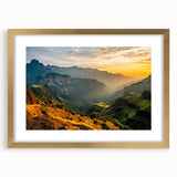 Textured abstract art print depicting Ethiopian scenery in earthy tones on a gold-framed canvas, ideal for bedroom art.