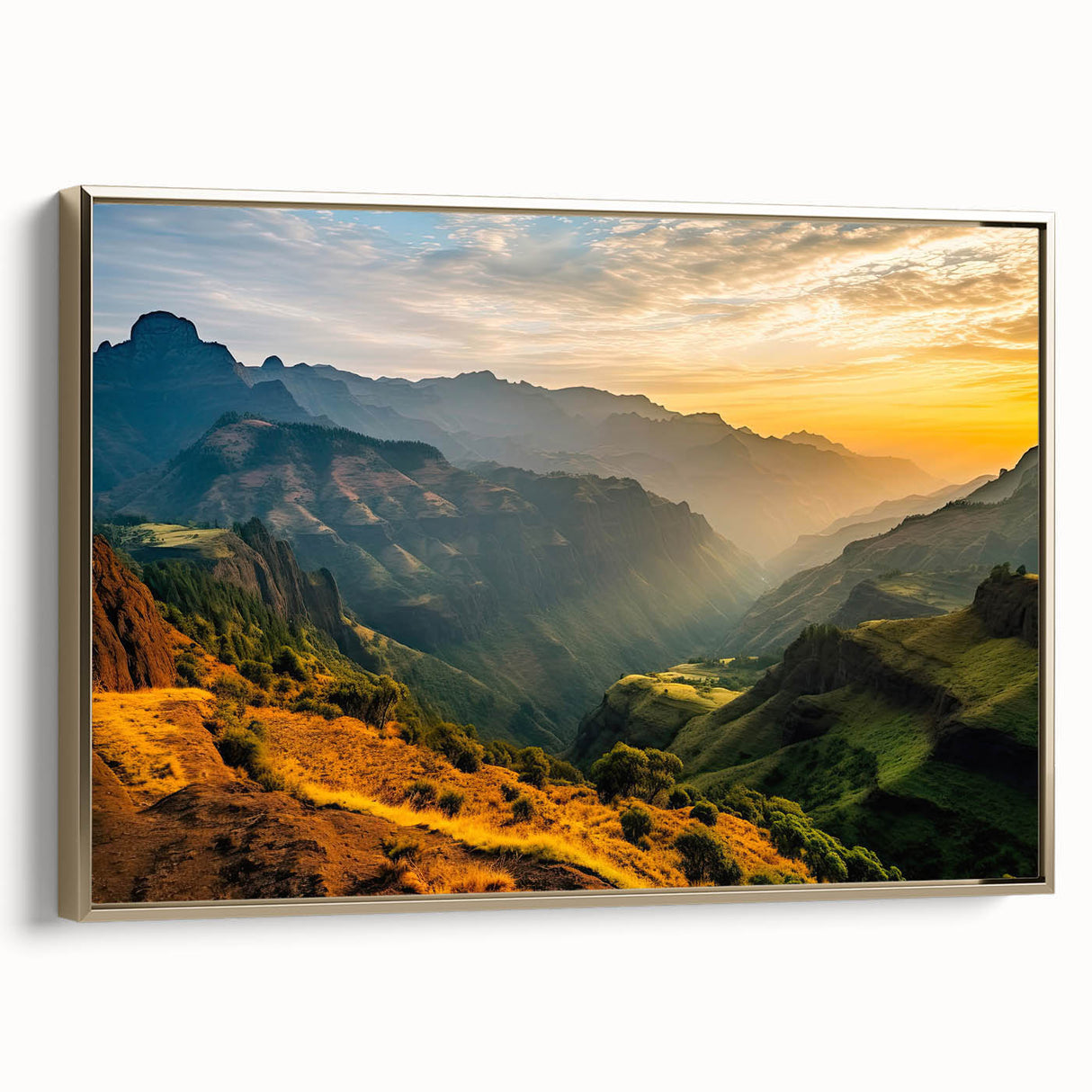 Landscape art painting of an Ethiopian scenery on framed canvas.