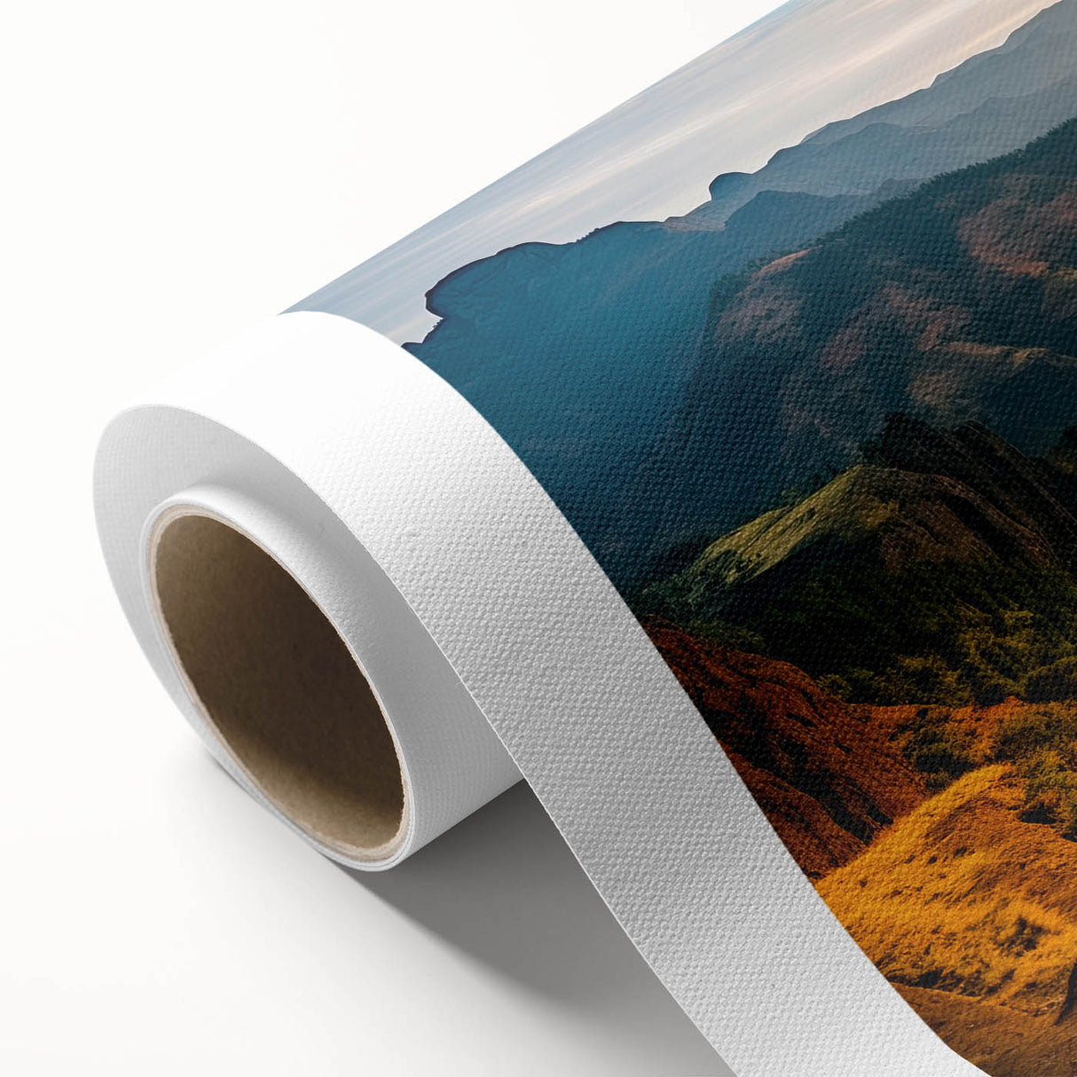 Art Deco-style poster of Ethiopian scenery on rolled canvas, featuring earth tones.