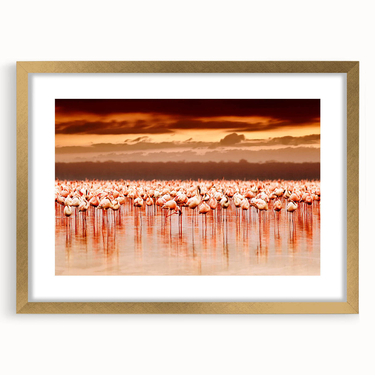 Textured abstract art print of a Kenyan landscape in gold frame, suitable for bedroom art.