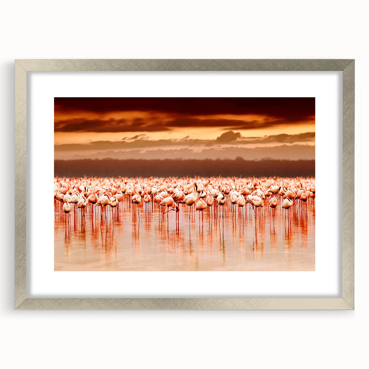 Abstract art print of a Kenyan landscape in muted earth tones on a silver-framed canvas, suitable for dining room decor.