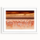 Extra large abstract art print of African scenery in textured style, set in a white frame, ideal for living room decor.