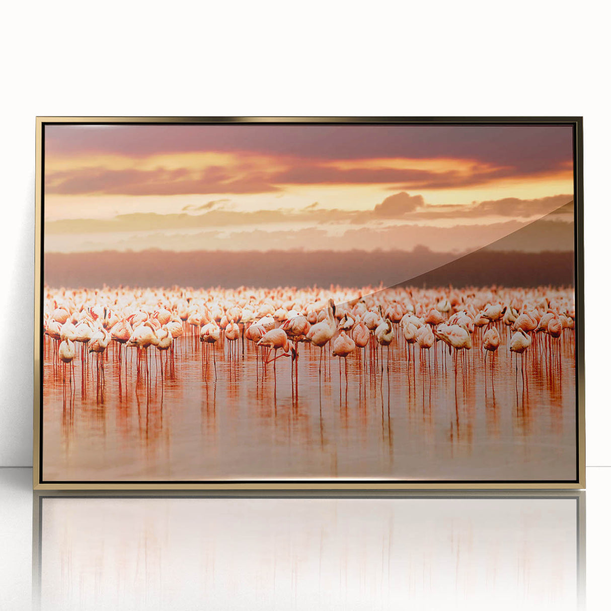 Acrylic print of a Kenyan landscape, depicted in art deco style with gold and green tones, ideal for modern art wall decor.