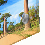 Large abstract wall art depicting a Madagascar scenery in muted earth tones on acrylic glass, ideal for dining room art.