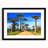 Extra large abstract art print of a colorful Madagascar landscape, textured appearance on a black framed canvas.