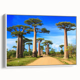 Framed canvas depicting a vintage-style Madagascar landscape in muted earth tones, ideal for bedroom wall art.