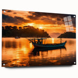 Acrylic print of a Mauritian landscape, vivid blue and green tones, ideal for dining room decor.