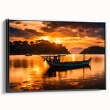 Black and white framed canvas depicting a Mauritian landscape, ideal for bedroom wall decor.