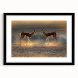 Extra large abstract art print featuring a colorful, textured depiction of a Namibian scenery on a framed black mat.