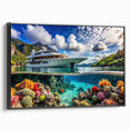 Black and white landscape art painting of Seychelles on framed canvas, ideal for bedroom wall decor.
