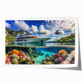 Extra large rolled print of Seychelles scenery with vibrant green and blue tones, suitable for art wall dining room.
