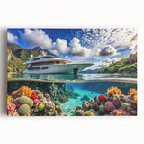 Black and white photograph of Seychelles scenery on stretched canvas, suitable for kitchen wall art or bedroom decor.