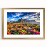 Extra large abstract art print of textured African scenery in muted earth tones, framed in gold, ideal for living room decor.