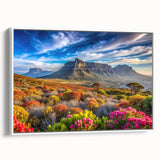Vintage poster art of a colorful African scenery on extra large framed canvas, ideal for living room decor.