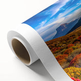 Art deco poster of South African scenery on rolled canvas, featuring muted earth tones, ideal for nursery wall art.