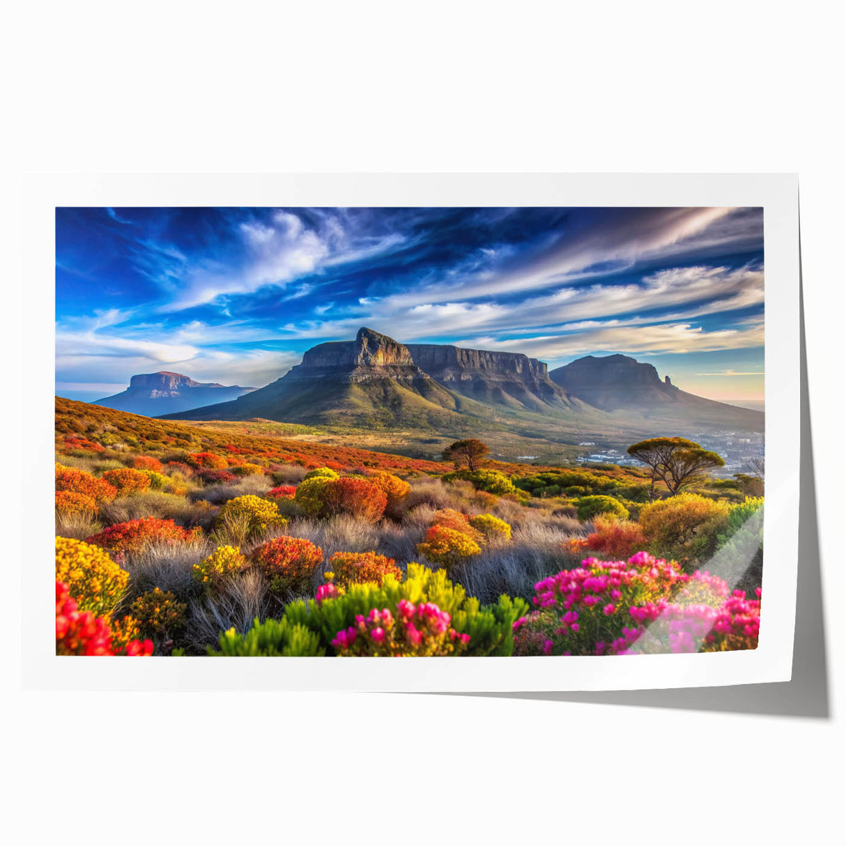 Extra large rolled print of a South African landscape, featuring vibrant greenery and floral elements.
