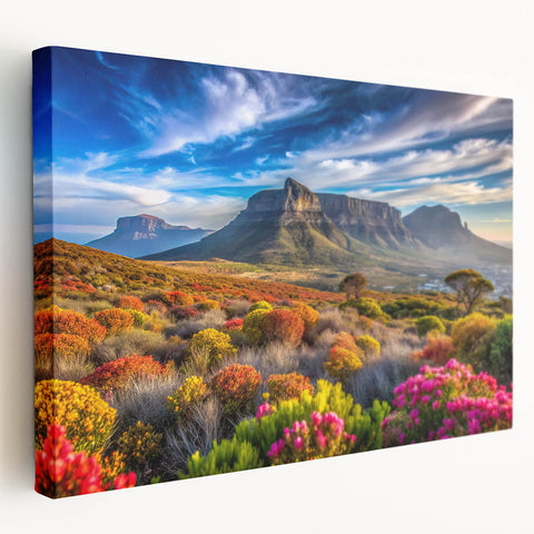Large canvas print of a vibrant African landscape in warm earth tones, ideal for kitchen wall art.