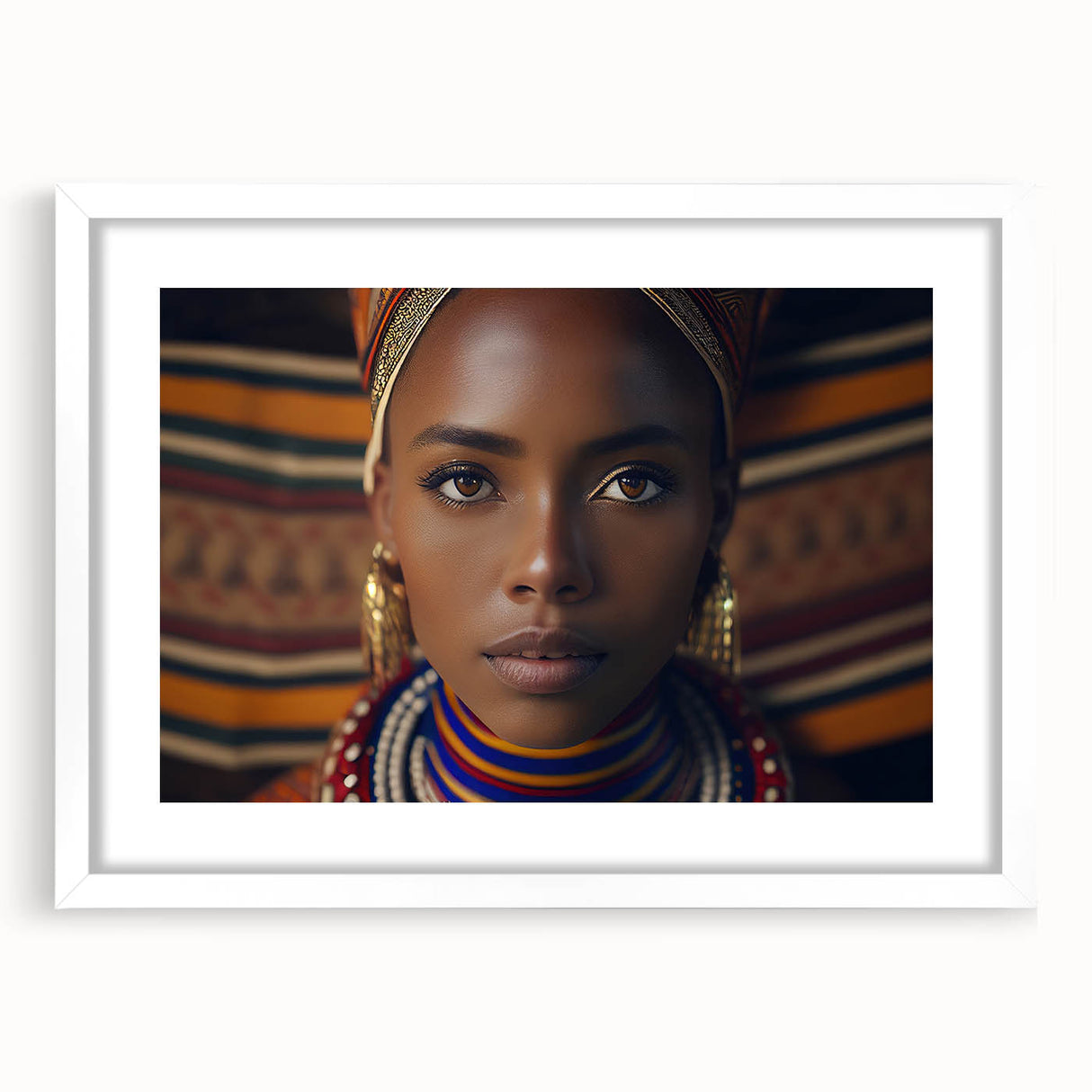 Abstract art print of Tanzania scenery in muted earth tones on a framed white mat, ideal for dining room decor.