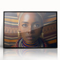 Large abstract wall art depicting a Tanzanian scenery in muted earth tones, framed in black acrylic.