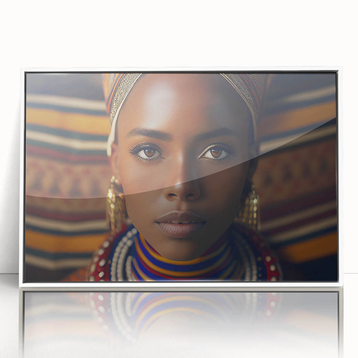Acrylic print of a Tanzanian landscape in art deco style, featuring muted earth tones, ideal for modern art wall decor.