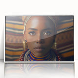 Acrylic print of a Tanzanian landscape in art deco style, featuring muted earth tones, ideal for modern art wall decor.